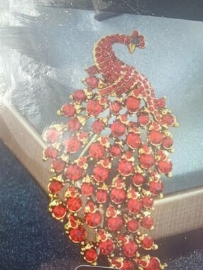 Red Crystal Peacock Pendant Necklace - Women Jewelry